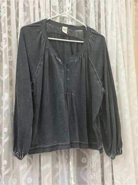We The Free Washed Black Long-Sleeve Henley Peasant Top